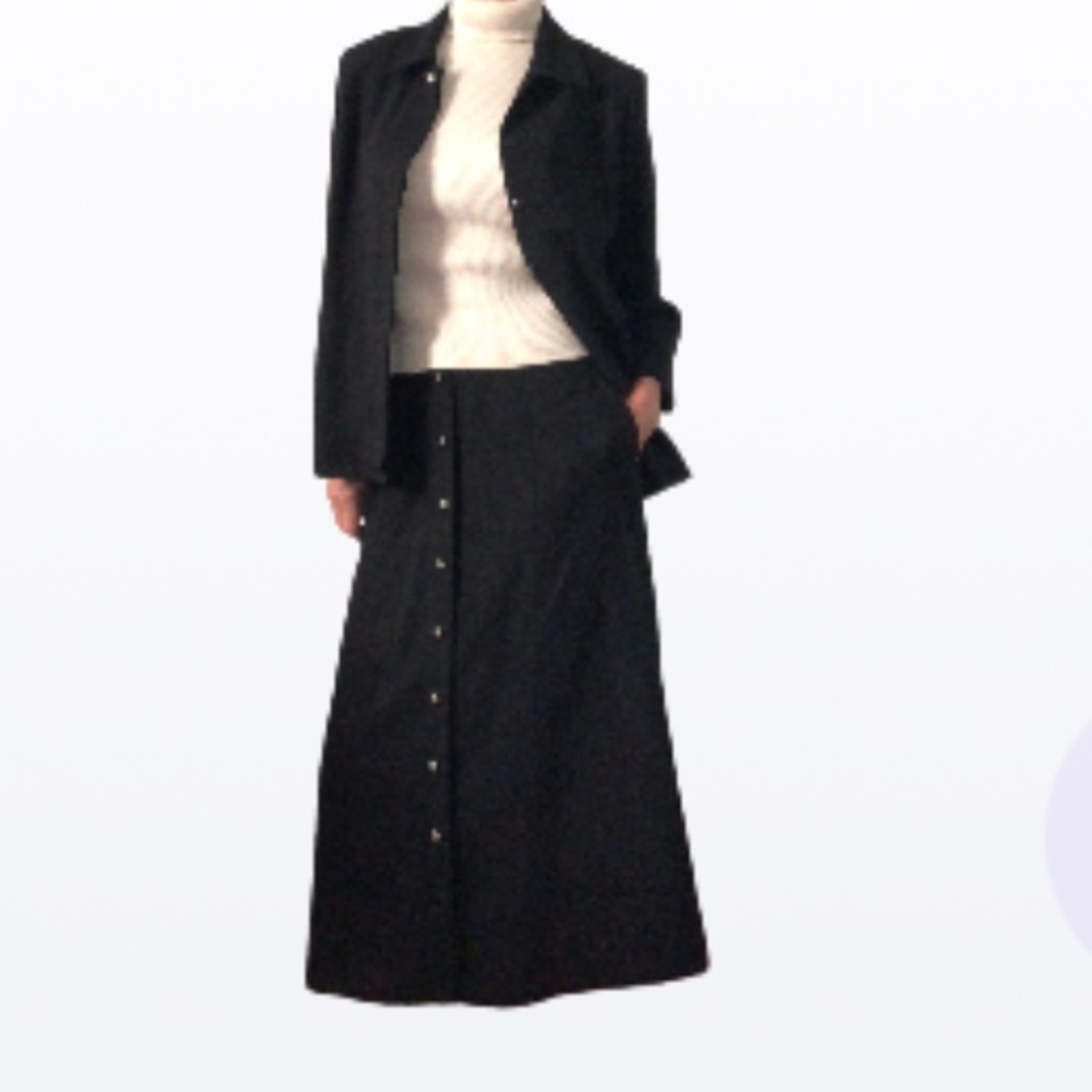 Vintage 1970s SET Button Up A-Line 2 PC Skirt and blazer Black size medium